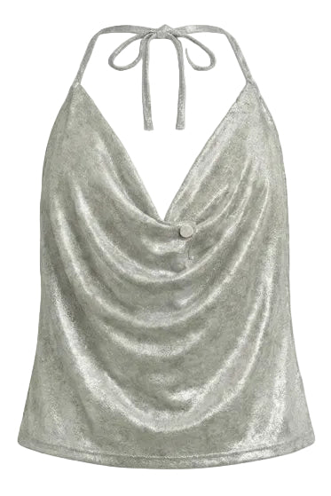 Top de color plateado con brillos